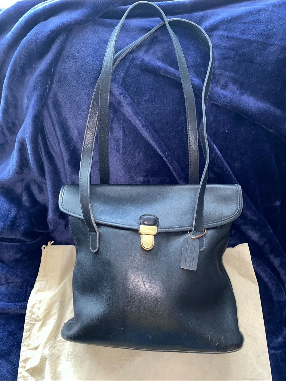 Coach Branson Black Leather Messenger Tote with Brass Hardware